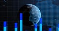 Image of financial data processing over world map and globe Royalty Free Stock Photo