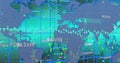 Image of financial data processing over world map on green background Royalty Free Stock Photo