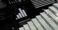 Image of financial data processing and statistic recording over steps on black background