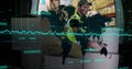 Image of financial data processing and world map over caucasian delivery man loading boxes