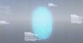 Image of fingerprint scanning and programming language moving over blurred binary codes Royalty Free Stock Photo