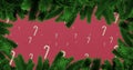 Image of fir tree branches over falling candy canes
