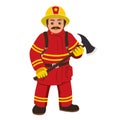 The image of a firefighter holding an axe.