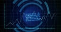 Image of firewall icon and digital data processing over dark background