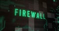Image of firewall over green integrated circuit on black background