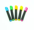 Five colourful felt highlighter pens