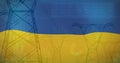 Image of flag of ukraine over field and electricity poles Royalty Free Stock Photo