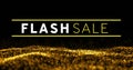 Image of flash sale text over abstract waving mesh with gold spots