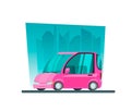 Image in a flat style with a mini car on a background Royalty Free Stock Photo