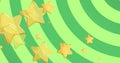 Image of floating golden start and green on blue background