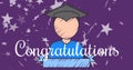 Image of floating star, congratulations and student on purple background