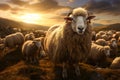 Image of a flock of sheep on a natural background. Farm Animals. Illustration, Generative AI