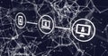 Image of flowchart of icons and connected dots over black background