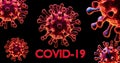 Image of Flu COVID-19 virus cell under the microscope on the blood.Coronavirus Covid-19 outbreak influenza background. 3D Render Royalty Free Stock Photo