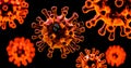 Image of Flu COVID-19 virus cell under the microscope on the blood.Coronavirus Covid-19 outbreak influenza background. 3D Render Royalty Free Stock Photo