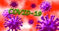 Image of Flu COVID-19 virus cell under the microscope on the blood.Coronavirus Covid-19 outbreak influenza background Royalty Free Stock Photo