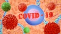 Image of Flu COVID-19 virus cell under the microscope on the blood.Coronavirus Covid-19 outbreak influenza background Royalty Free Stock Photo