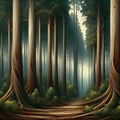 image of a forest with extremely thin tall trees, magically dense and calm serene atmosphere. Royalty Free Stock Photo