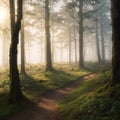 a forest and a foggy forest.