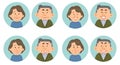 Four facial expressions and upper body icons for senior couples