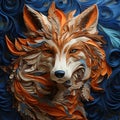 Image of a fox face that is intricately crafted in three dimensions. Wildlife Animals. Illustration, Generative AI