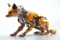 Image of a fox modified into an electronics robot on a white background. Wildlife Animals. Illustration, Generative AI