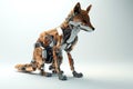 Image of a fox modified into an electronics robot on a white background. Wildlife Animals. Illustration, Generative AI