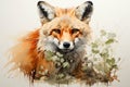 Image of fox sitting in field of grass. Generative AI Royalty Free Stock Photo