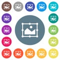 Image free transform flat white icons on round color backgrounds