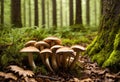 An image of fresh mushrooms on a forest floor.