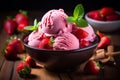 Image fresh strawberries Delicious strawberry ice cream in a bowl