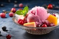 Fruit sorbet in a dish tasty dessert background