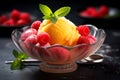 Fruit sorbet in a dish tasty dessert background