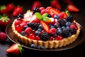 Fruit tart with vibrant berries tasty dessert background