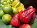 Image of fruits arranged in a pile on banana leaves01 Royalty Free Stock Photo