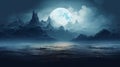 an image of a full moon over the ocean Royalty Free Stock Photo