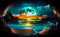 An image of full moon over the ocean. Generative AI Royalty Free Stock Photo