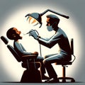 image of funny caricature scene of dentist\'s hand extract patient\'s tooth in silhouette. Royalty Free Stock Photo