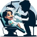 image of funny caricature scene of dentist\'s hand extract patient\'s tooth in silhouette. Royalty Free Stock Photo