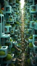 an image of a futuristic city with lots of green plants