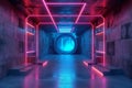 Image Futuristic 3D spaceship tunnel corridor gate, sci fi abstract background