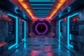 Image Futuristic 3D spaceship tunnel corridor gate, sci fi abstract background