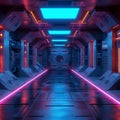 Image Futuristic 3D spaceship tunnel corridor gate, sci fi abstract background