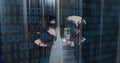 Image of 5g text, binary coding and data processing over computer servers Royalty Free Stock Photo