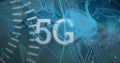 Image of 5g text, data processing over cables of computer server Royalty Free Stock Photo