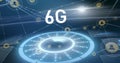 Image of 6g text, network of connections with icons and data processing Royalty Free Stock Photo