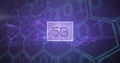 Image of 5g text over binary coding and purple hexagons Royalty Free Stock Photo