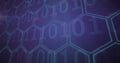 Image of 5g text over binary coding and purple hexagons Royalty Free Stock Photo