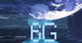 Image of 6g text and ticking clock over human head model and globe against blue background