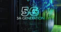 Image of 5g 5th generation text and digital data processing over computer servers Royalty Free Stock Photo
